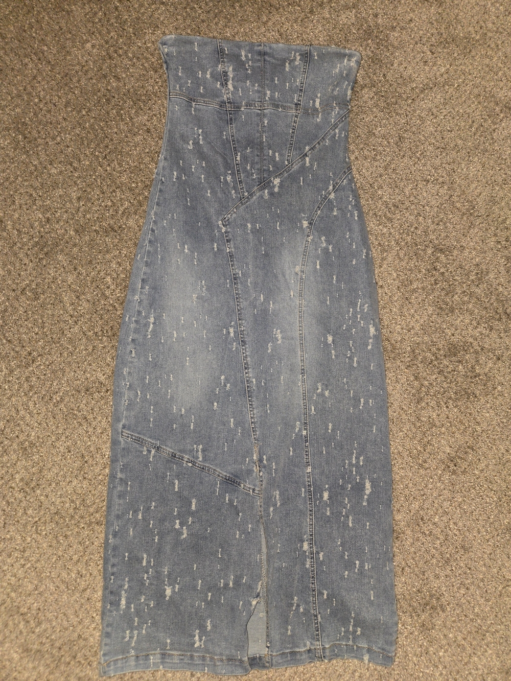 Women's Strapless Distressed Blue Denim Dress